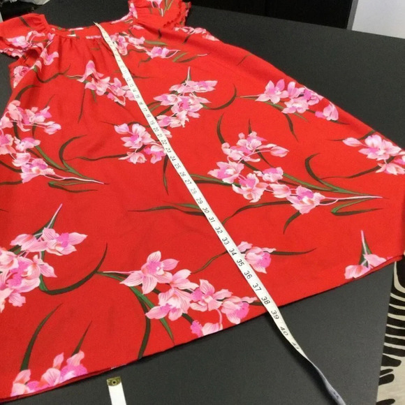 Vintage Jana Womens Red Multi Floral Flutter Sleeve Hawaiian Midi Dress Size 10 - Picture 8 of 10
